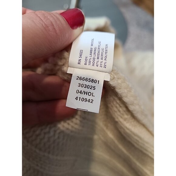 Vtg GAP Sweater Womens Medium Cable Knit Wool Faux Fur Hood Cardigan Chunky Y2K - Picture 14 of 15